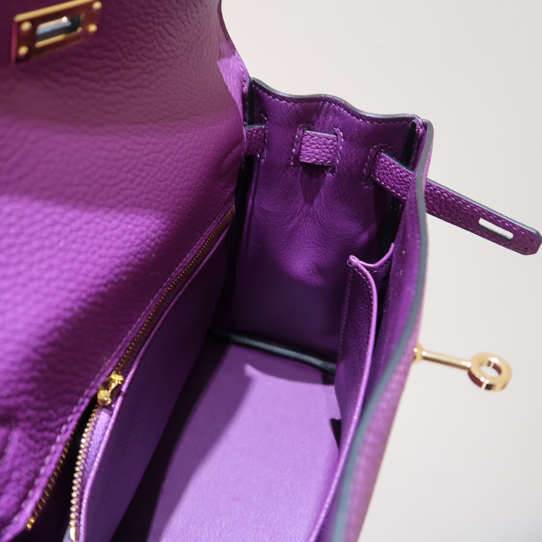 Hermes Kelly 25cm Handbag Shoulder Bag in Purple Togo Leather